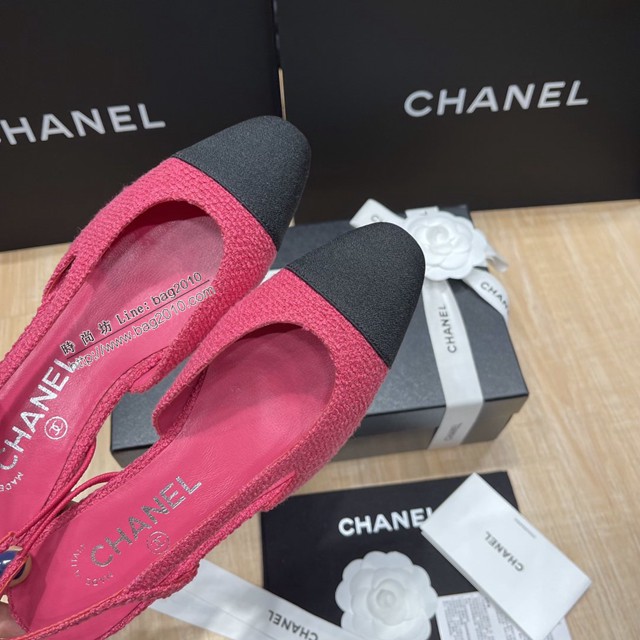 Chanel專櫃經典款女士拼色涼鞋 香奈兒頂級版本slingback拼色涼鞋平跟鞋中跟鞋 dx2589